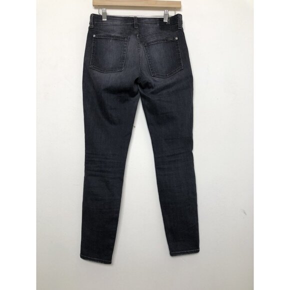 7 For All Mankind Womens 27x29 Black Denim Jeans Skinny Distressed Stretch - Picture 3 of 8